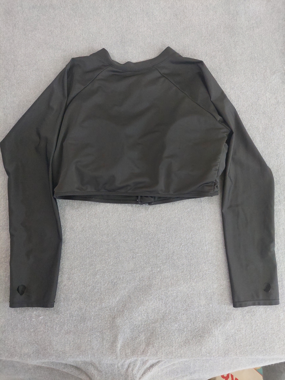 Women's Plus Size 2XL Black Zip-Front Cropped Rash Guard Swim Top Thumbholes - Picture 5 of 6